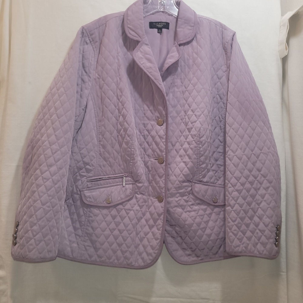 Talbots Woman Coat Sz 16W Chore Jacket Lt Purple Taffeta Quilted Button Closure